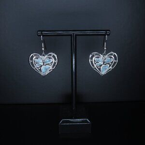 Silver Tone Hearts with Blue Accent Earrings